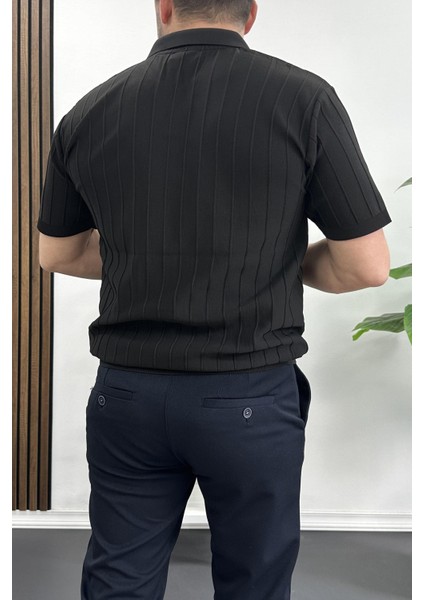 Erkek Açık Yaka Desenli Tişört Siyah EDW238 fırsatları