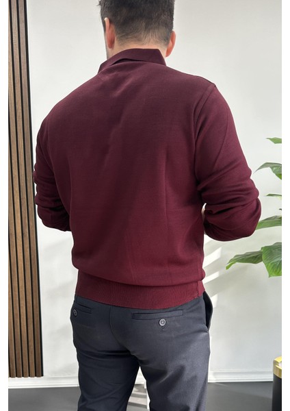 Erkek Düğmeli Polo Yaka Kazak Bordo EDW231 fırsatları