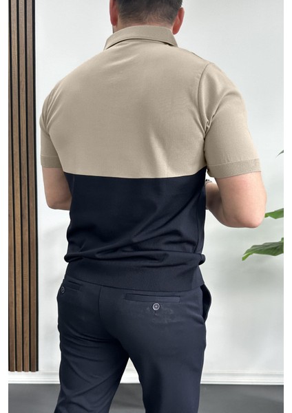 Erkek Renk Bloklu Polo Yaka Yarım Fermuarlı Tişört Siyah EDW234 fırsatları