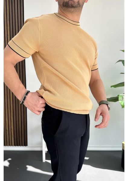 Erkek Bisiklet Yaka Triko Tişört Sarı EDW233