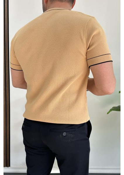 Erkek Bisiklet Yaka Triko Tişört Sarı EDW233