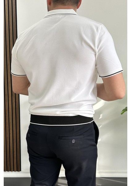 Erkek Açık Yaka Şerit Detaylı Tişört Füme EDW235 fırsatları