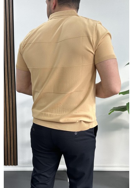 Erkek Açık Yaka Bloklu Tişört Sarı EDW237