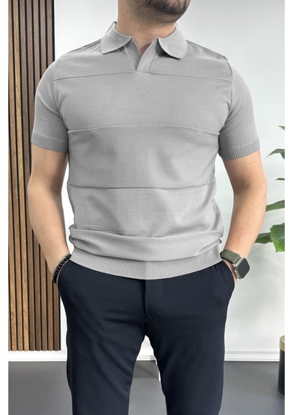 Erkek Açık Yaka Bloklu Tişört Beyaz EDW237