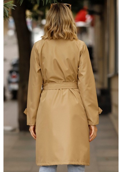 Kadın Kamel Düğmeli Su Itici Kuşaklı Kol Kemerli Trençkot indirimleri
