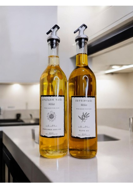 2 Li Şeffaf Cam 750 ml Ayçiçek Yağı Zeytinyağı Şişesi Yağdanlik