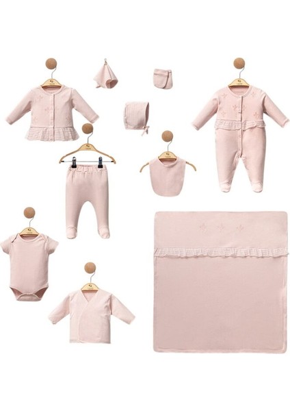 427481CS Kız Bebek Çiçek Buketi 10'lu Kutulu Hastane Çıkış Zıbın Set