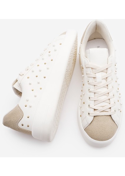 Kadın Sneaker Incili Zımpalı Spor Ayakkabı Lenso