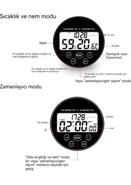Zaman Yuvarlak Sıcaklık ve Nem Cihazı Iç Dijital Sıcaklık ve Nem Ölçer (Yurt Dışından)