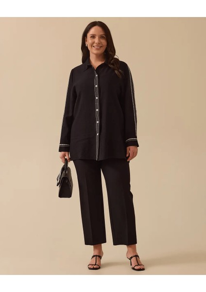 Gala-xi Kadın Büyük Beden Uzun Kollu Gömlek 10002511514009