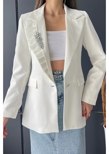 Taşlı Fırfırlı Kadın Blazer Ceket modelleri
