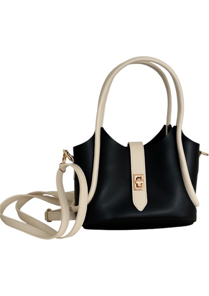 Kadın Küçük Boy Siyah-Bej Iç Çantalı Şık El ve Omuz Çantası fiyatları