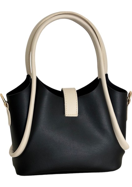 Kadın Küçük Boy Siyah-Bej Iç Çantalı Şık El ve Omuz Çantası indirimleri