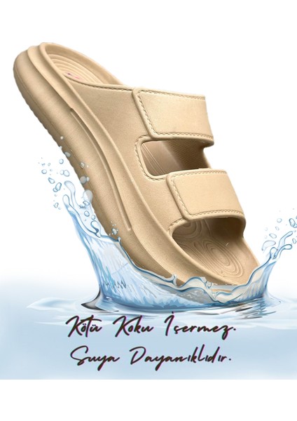 Çift Bant Hafif Eva Yazlık Plaj Terliği Havuz Terliği Lavabo Terliği 2001 Vizon