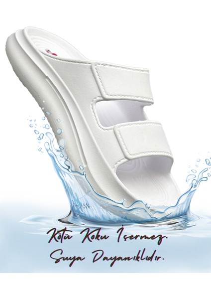 Çift Bant Hafif Eva Yazlık Plaj Terliği Havuz Terliği Lavabo Terliği 2001 Beyaz