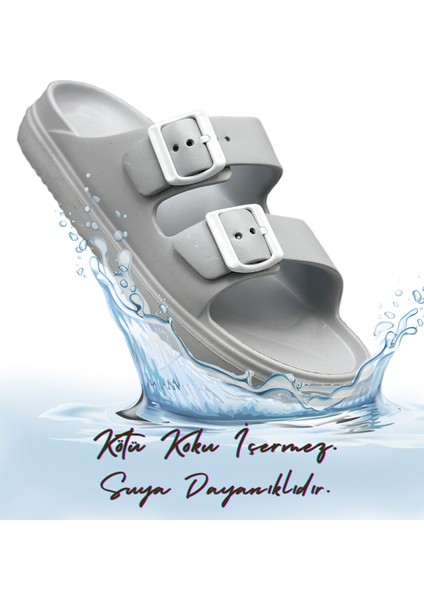 Çift Toka Hafif Eva Yazlık Plaj Terliği Havuz Terliği Lavabo Terliği Gri