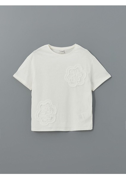 Bisiklet Yaka Çiçekli Kız Çocuk Tişört