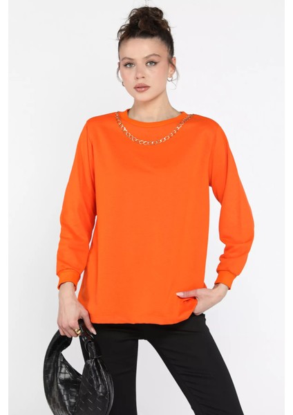 Kadın Bisiklet Yaka Aksesuar Detaylı Bluz