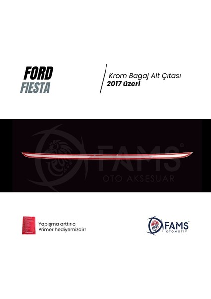Ford Fiesta 2017 Üzeri Krom Bagaj Alt Çıtası Paslanmaz Çelik