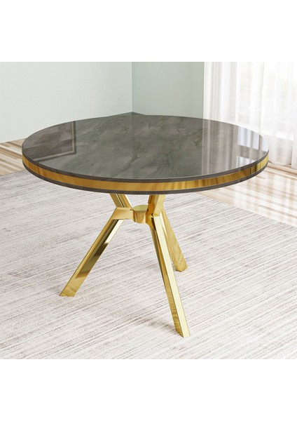 Mos Serisi 90 x 90 Lak Panel Antrasit Ironi Gold Kaplama Ayak Masa Takımı ve 4 Antrasit Sandalye