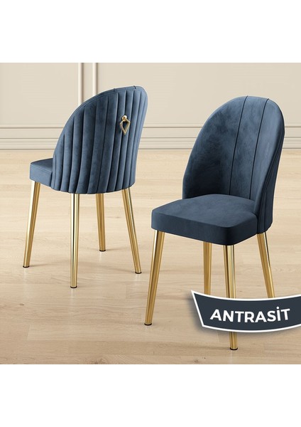 Mos Serisi 90 x 90 Lak Panel Antrasit Ironi Gold Kaplama Ayak Masa Takımı ve 4 Antrasit Sandalye