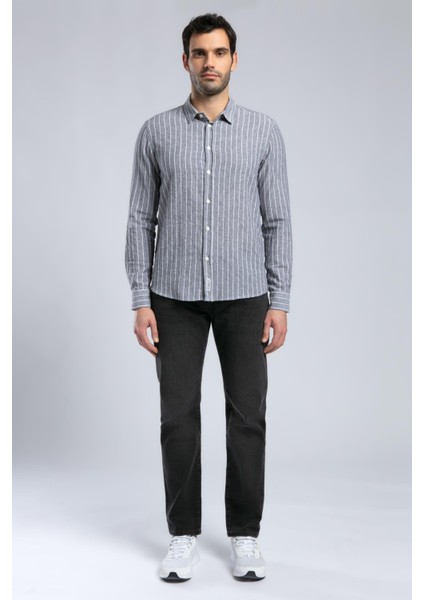 Nısjos Erkek U.kol Dokuma Gömlek Gri