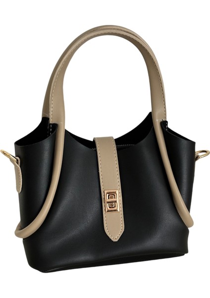 Kadın Küçük Boy Siyah- Vizon Iç Çantalı Şık El ve Omuz Çantası fırsatları