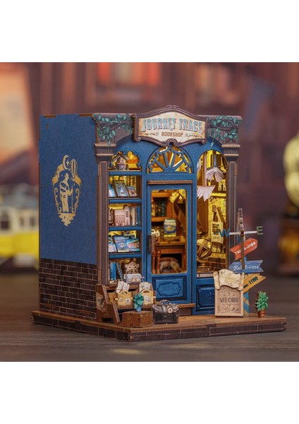 Journey Trace Bookshop - 2025 Yeni Stil Mini Book Nook Kiti, Kendin Yap Oyuncak, Minyatür Ev Kiti, LED Işıklı, Booknook Evleri, Maket Yapı Setleri (CWGC204) - Seyahatin Izinde Kitabevi