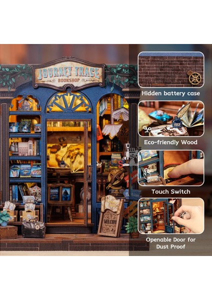 Journey Trace Bookshop - 2025 Yeni Stil Mini Book Nook Kiti, Kendin Yap Oyuncak, Minyatür Ev Kiti, LED Işıklı, Booknook Evleri, Maket Yapı Setleri (CWGC204) - Seyahatin Izinde Kitabevi fırsatları