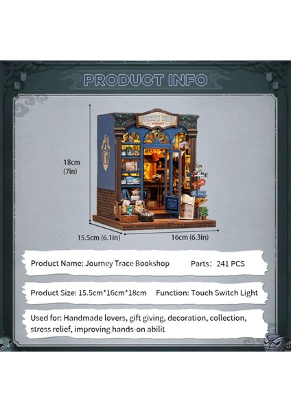 Journey Trace Bookshop - 2025 Yeni Stil Mini Book Nook Kiti, Kendin Yap Oyuncak, Minyatür Ev Kiti, LED Işıklı, Booknook Evleri, Maket Yapı Setleri (CWGC204) - Seyahatin Izinde Kitabevi indirimleri