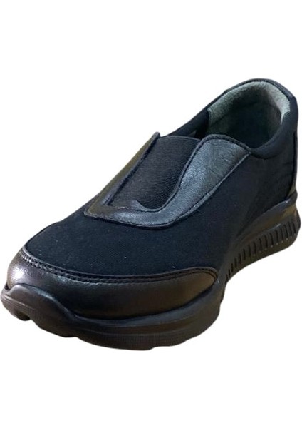 610 Kadın Deri ve Paraşüt Bezli Kapalı Comfort Ayakkabı Siyah