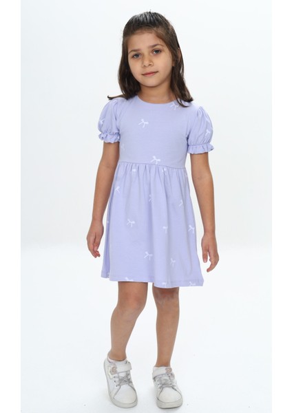 Kız Çocuk Mini Fiyonk Baskılı Elbise