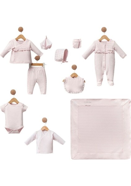 427421CS Kız Bebek Dantelli 10'lu Kutulu Hastane Çıkış Zıbın Set