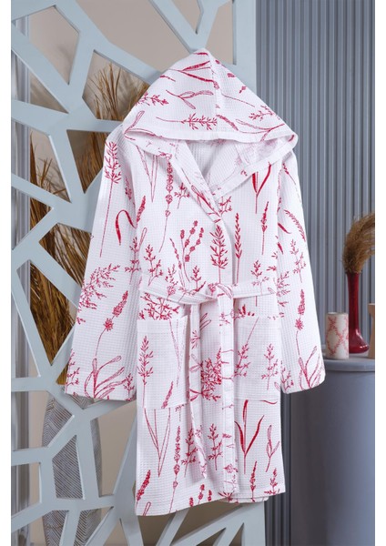 %100 Pamuklu Kadın Bornoz Baskı Desenli Pike Bornoz