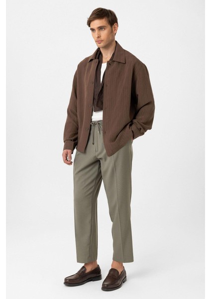 Kahve Oversize Dokulu Erkek Gömlek