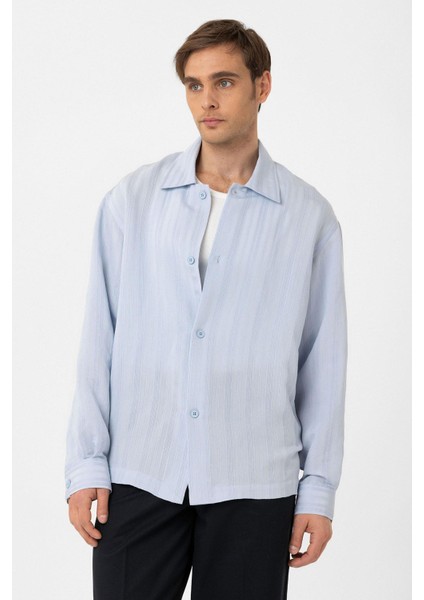 Bebe Mavi Oversize Dokulu Erkek Gömlek