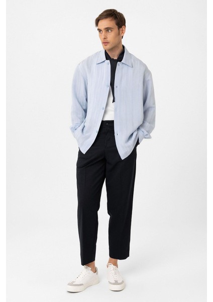 Bebe Mavi Oversize Dokulu Erkek Gömlek