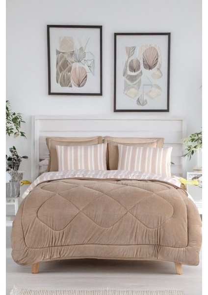 Comfort Set Yeni Nesil Wellsoft Yorganlı 3 Parça Çift Kişilik Soft Line Bej