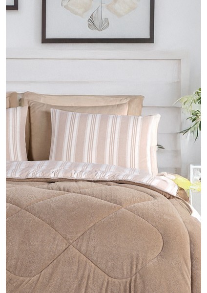Comfort Set Yeni Nesil Wellsoft Yorganlı 3 Parça Çift Kişilik Soft Line Bej
