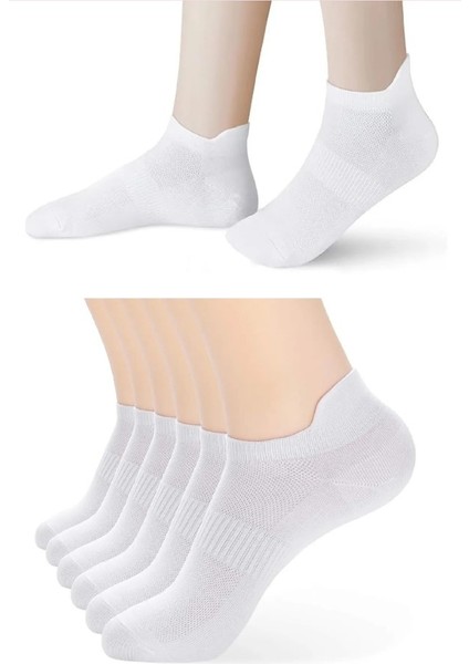 6 Çi̇ft Logosuz Beyaz Arkasi Çekmeli̇ Pamuklu Teni̇s Pati̇k