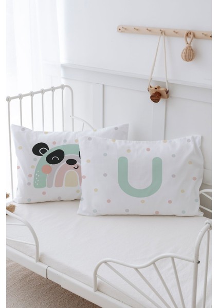 2'li Yastık Kılıfı (50X70) Mint Mavi Panda - Harf Serisi - U Harfi modelleri