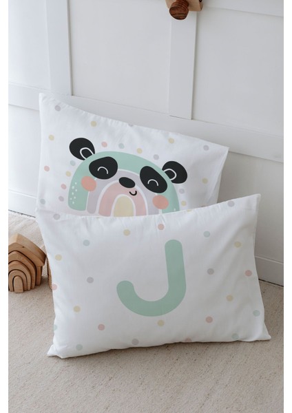 2'li Yastık Kılıfı (35X45) Mint Mavi Panda - Harf Serisi - J Harfi fiyatları