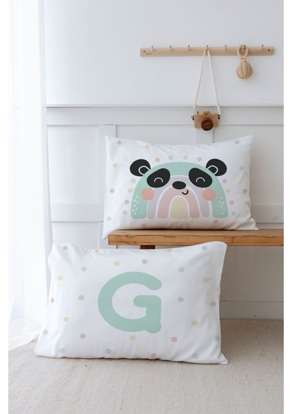 2'li Yastık Kılıfı (35X45) Mint Mavi Panda - Harf Serisi - G Harfi