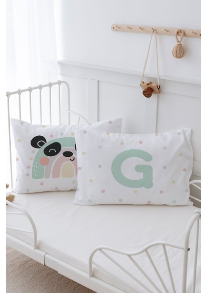 2'li Yastık Kılıfı (35X45) Mint Mavi Panda - Harf Serisi - G Harfi modelleri