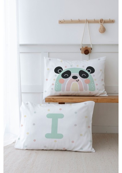 2'li Yastık Kılıfı (35X45) Mint Mavi Panda - Harf Serisi - I Harfi