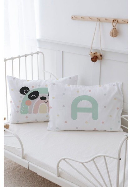 2'li Yastık Kılıfı (35X45) Mint Mavi Panda - Harf Serisi - A Harfi modelleri