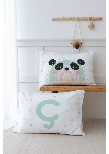 2'li Yastık Kılıfı (35X45) Mint Mavi Panda - Harf Serisi - Ç Harfi