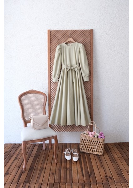 Tesettür Soft Açık Yeşil Poplin Kloş Elbise modelleri