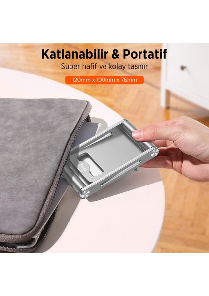 Alüminyum Katlanabilir Metal Masaüstü Telefon Tutucu Standı Gümüş fırsatları
