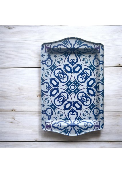 Osmanlı Motifli Seramik Desenli Modern Ramazan Dekoratif Tepsi 25 cm